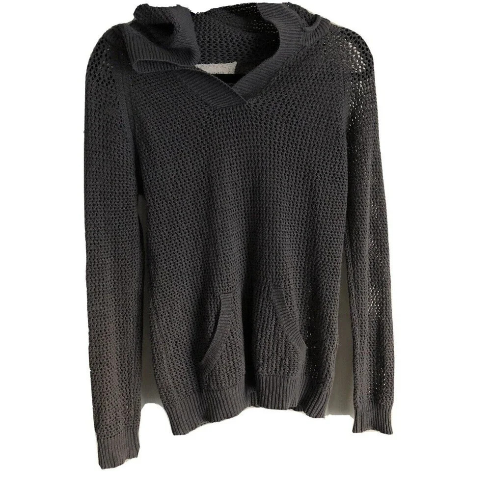 Shirt 469 Womens Pullover Hoodie Knitted Sweater SZ XS Gray Linen/Cotton Blend